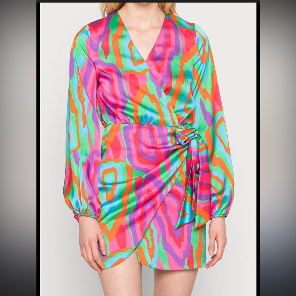 NEVER FULLY DRESSED Reeva Vienna Multicolored Mini Wrap Dress Size Large - Picture 1 of 6